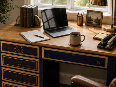 Vintage Solid Wood Writing Desk – Custom Midnight Plum Finish