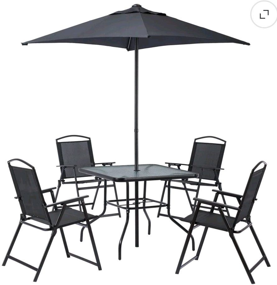 New 5-Piece Outdoor Patio Dining Set with Square Glass Table and Folding Chairs