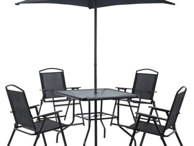 New 5-Piece Outdoor Patio Dining Set with Square Glass Table and Folding Chairs