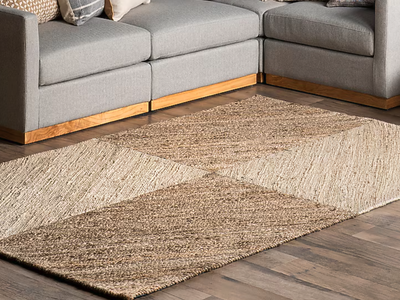 New 8ft x 10ft natural 100% Jute rug geometric design