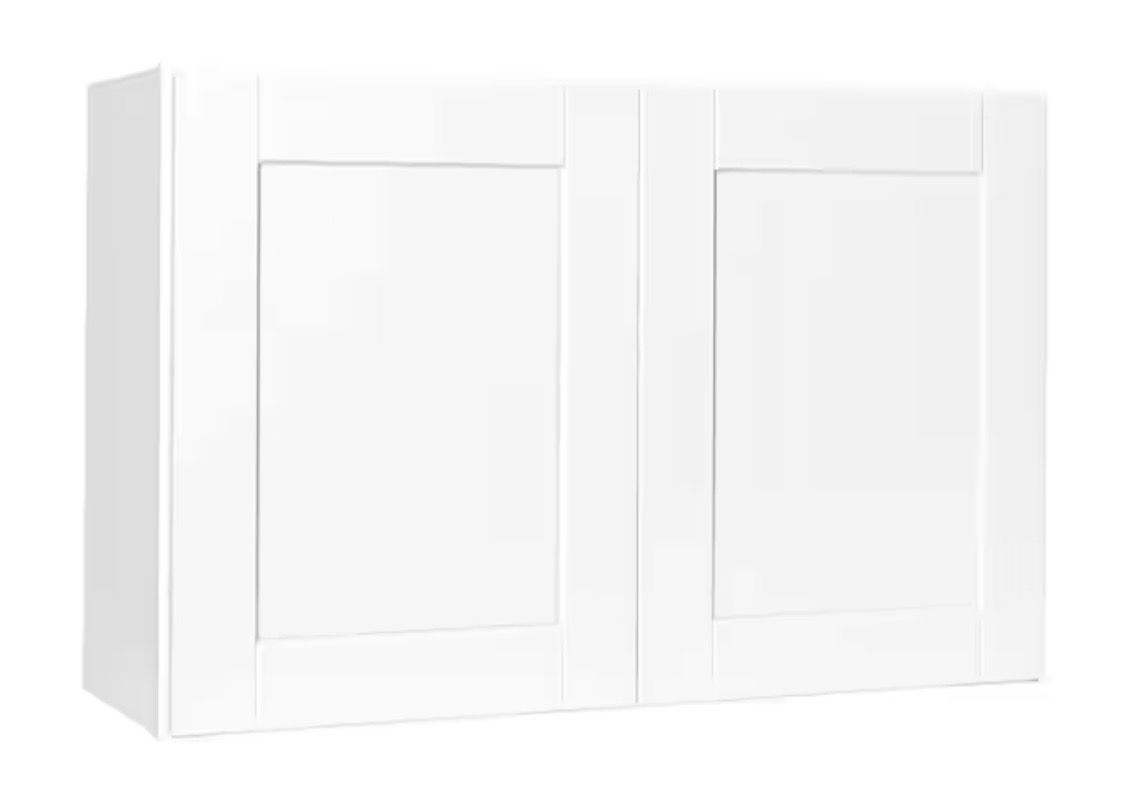 Hampton Bay Shaker 36 in. W x 12 in. D x 24 in. H Assembled Wall Bridge Kitchen Cabinet in Satin White