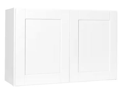 Hampton Bay Shaker 36 in. W x 12 in. D x 24 in. H Assembled Wall Bridge Kitchen Cabinet in Satin White