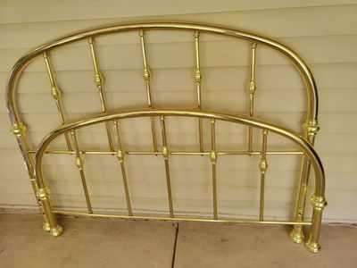 Vintage Brass Tone Metal double or queen Size Headboard and Footboard Bed Frame