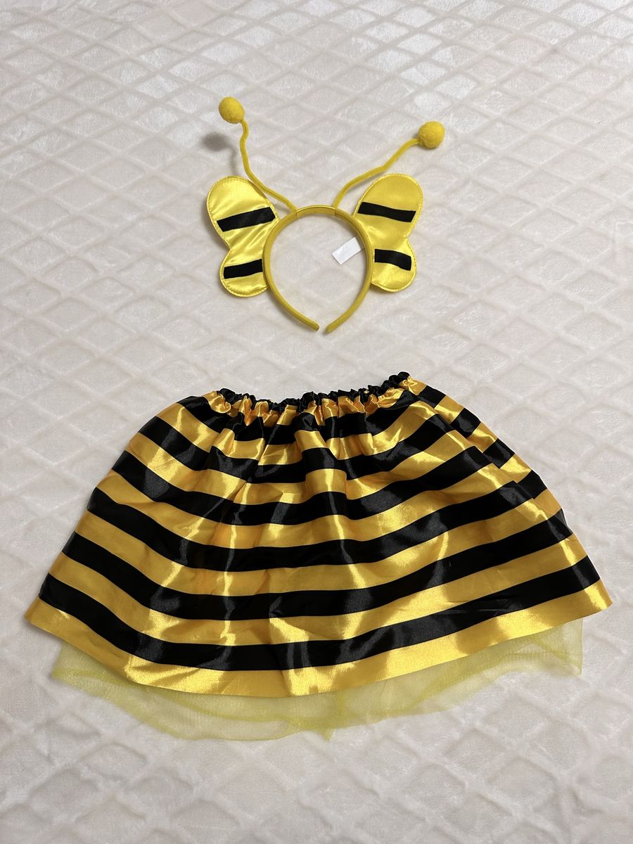 Bee Costume Set with Striped Tutu Skirt and Antennae Headband