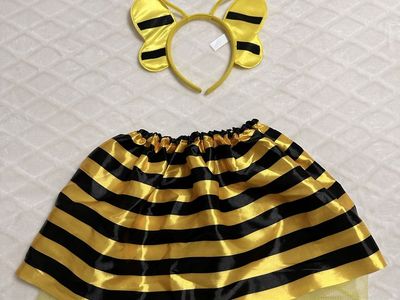Bee Costume Set with Striped Tutu Skirt and Antennae Headband