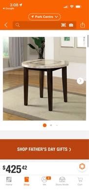 Round Marble Top Bar Height Dining Table & 4 Chairs - Black Faux Leather, Counter Stools