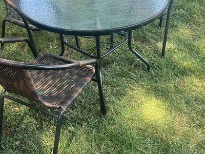 Outdoor Patio Dining Set - Round Glass Table 3 Chairs