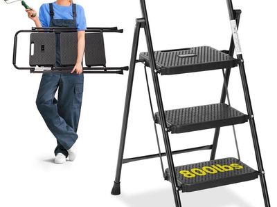 Brand new Unbranded 3-Step Folding Step Stool Ladder, 800lbs Capacity, Anti-Slip, Portable, Black