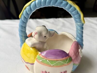 Ceramic Easter Bunny Basket Candy Decor Bowl