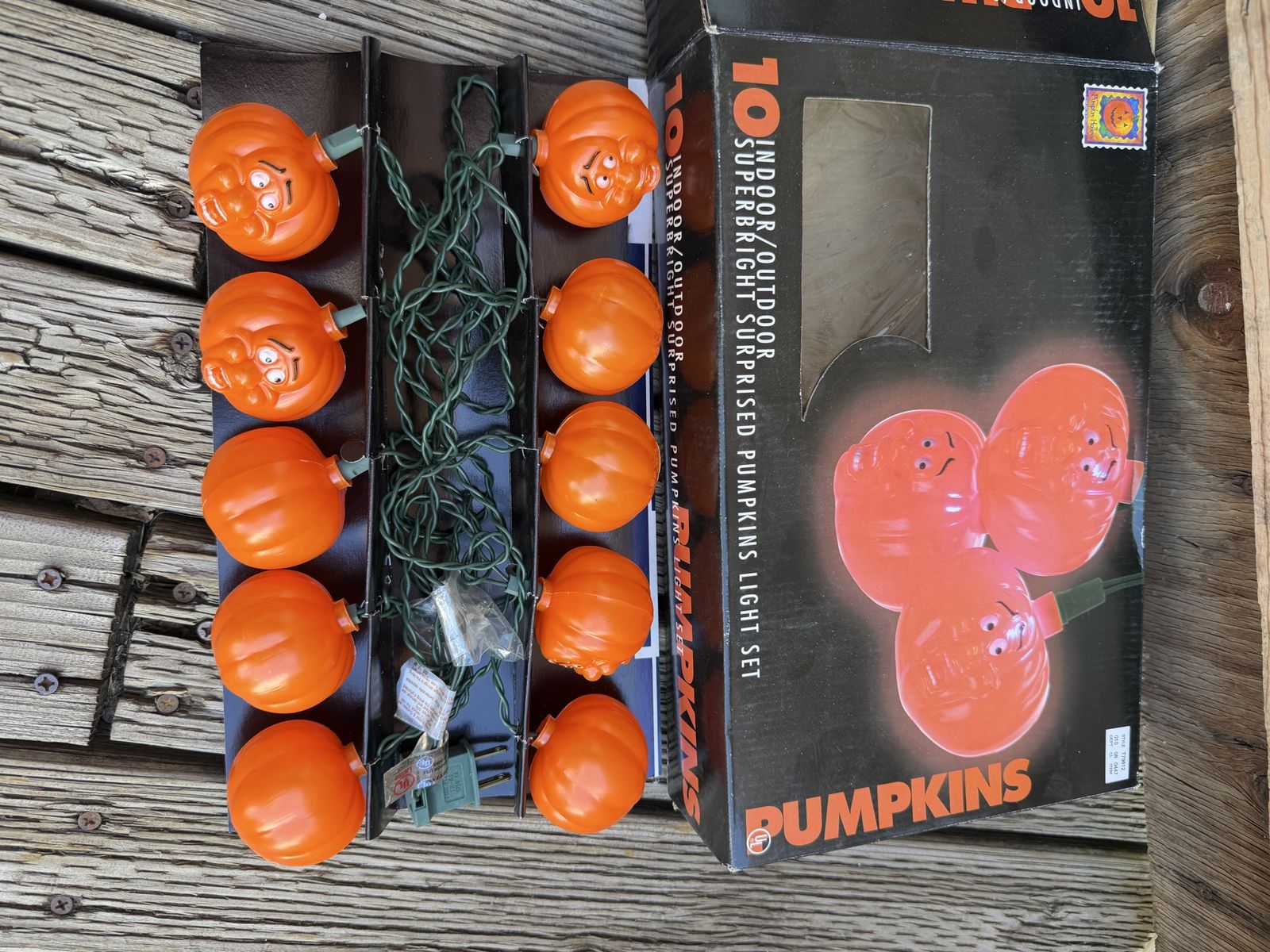 10 Indoor/Outdoor Superbright Surprised Pumpkins Light Set Halloween