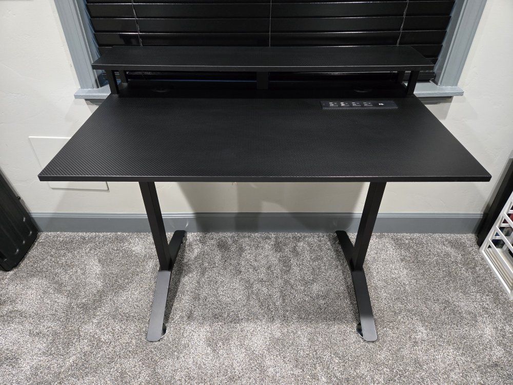 Black Gaming Desk with Integrated Power Strip