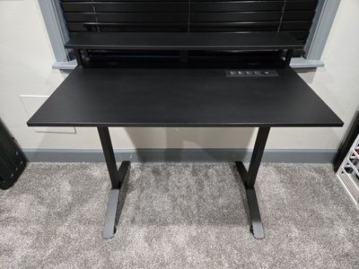 Black Gaming Desk with Integrated Power Strip