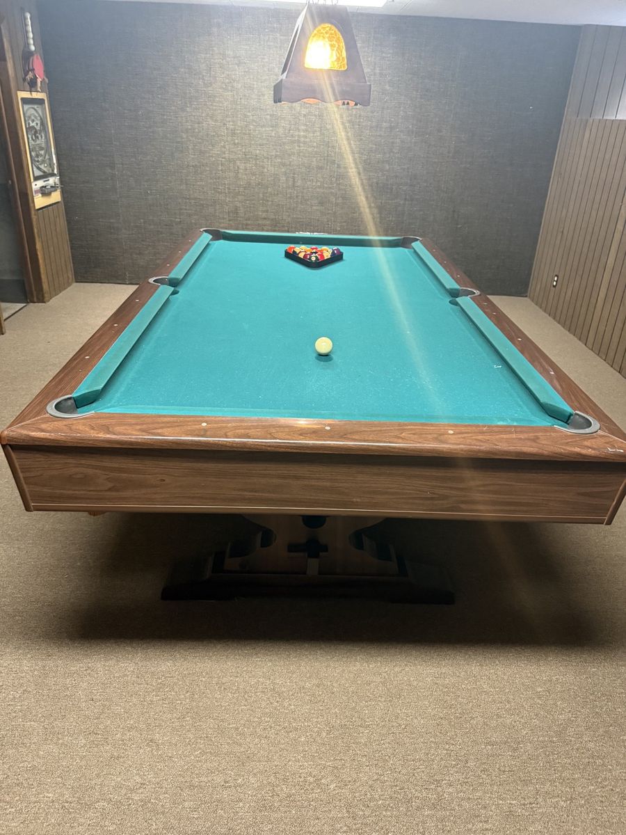 Yorktown Brunswick Pool table with ping pong table top, paddle set and pool cues
