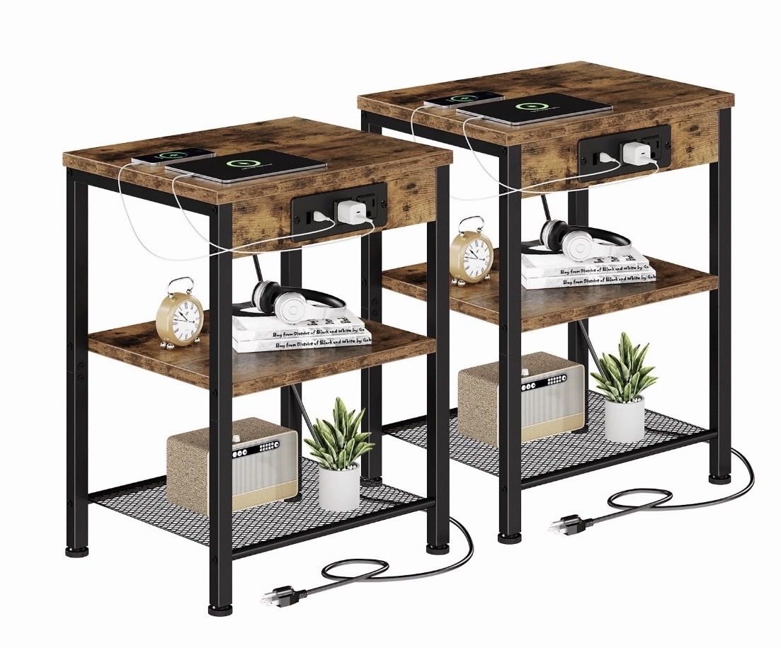 End Tables with Built-In Charging Station (Set of 2)