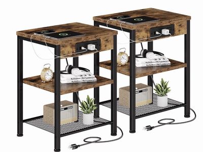 End Tables with Built-In Charging Station (Set of 2)