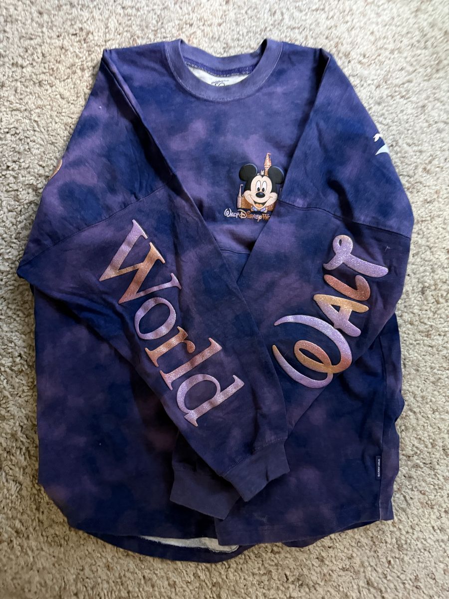 Walt Disney World 50th Anniversary Spirit Jersey Purple Tie-Dye Mickey Minnie Castle Size M