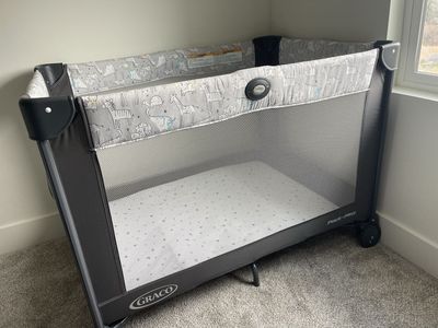 Graco crib Pack 'n Play Portable Playard - Grey Animal Print, Lightweight, Easy Fold