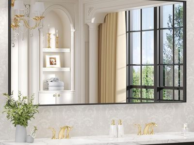 NEW 60"X28" Black Rectangle Bathroom Mirror Wall, Matte Black Aluminum Alloy Frame