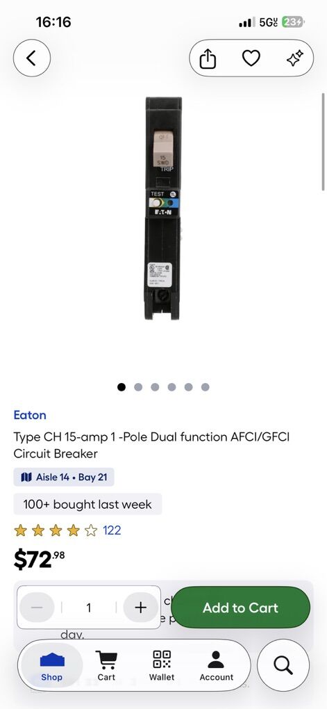 15-amp 1 Pole Circuit Breaker