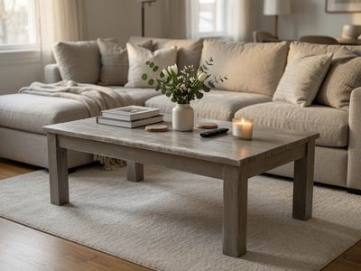 Rustic Green/Grey Slatted Wood Coffee Table - 54"W x 30"L x 19"H