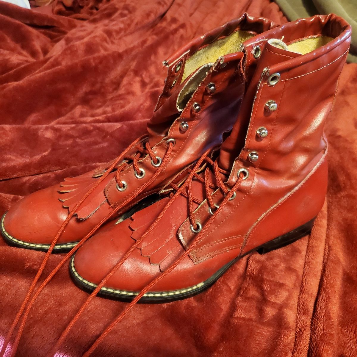 Vintage Red Leather Lace-Up Kiltie Boots Women's Size 7