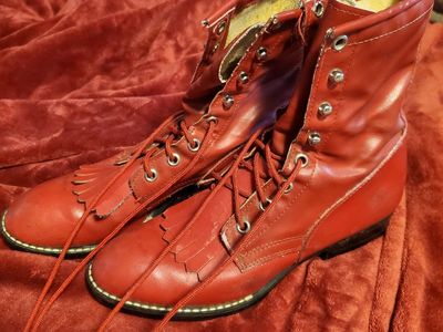 Vintage Red Leather Lace-Up Kiltie Boots Women's Size 7