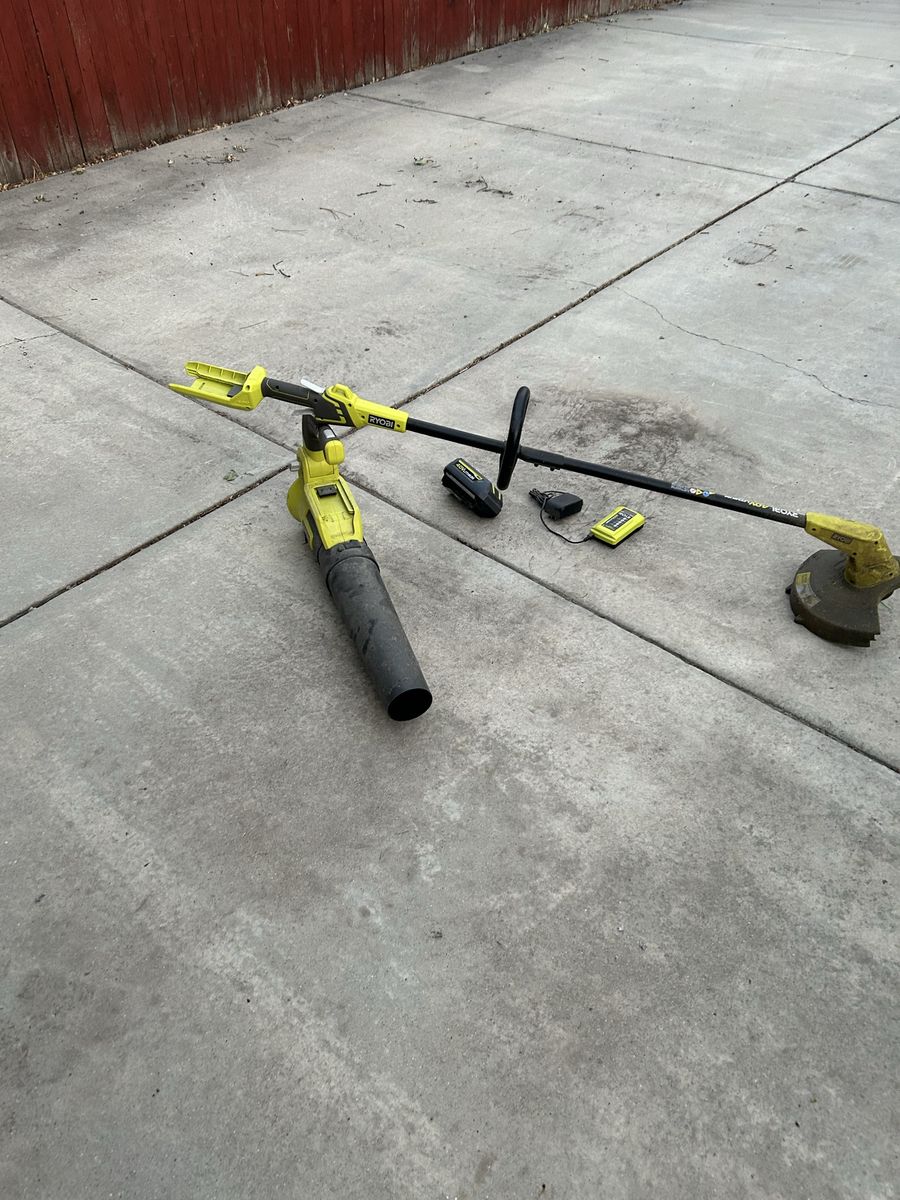 Ryobi 40V Cordless String Trimmer & Leaf Blower Combo with Battery and Charger
