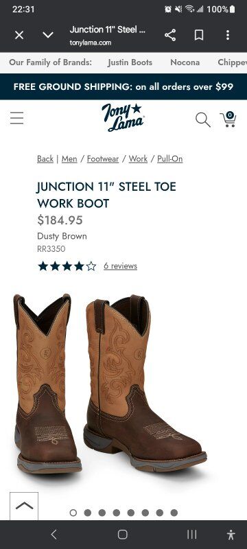 Tony Lama Junction Steel Toe Work Boots Size 9.5D