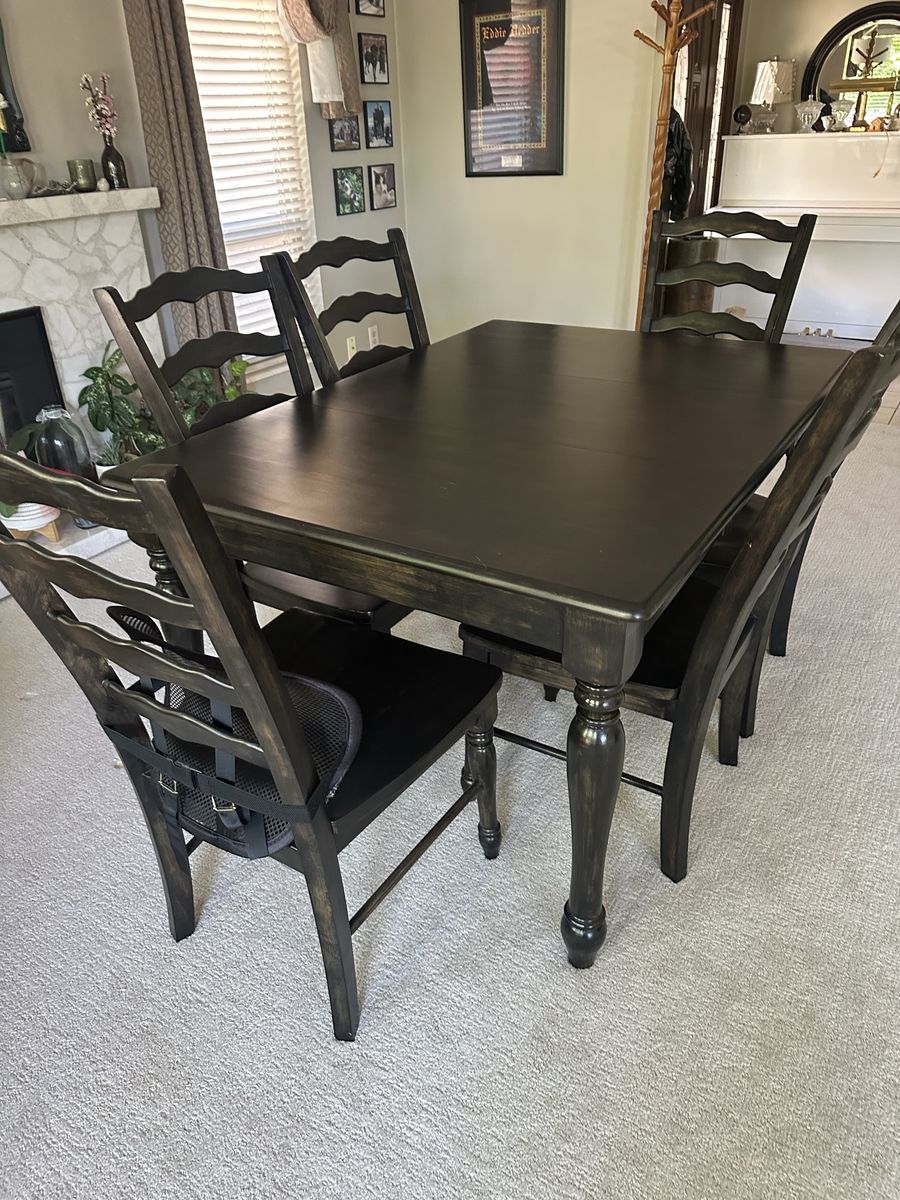Solid Wood Dining Table Set with 6 Ladder Back Chairs - Dining Room Furniture