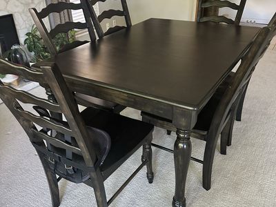 Solid Wood Dining Table Set with 6 Ladder Back Chairs - Dining Room Furniture