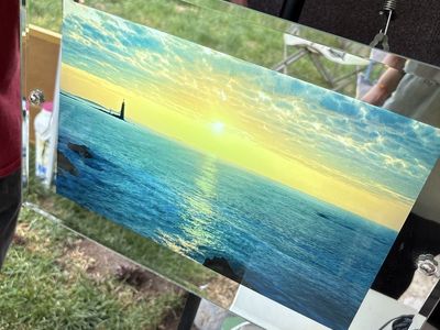 Ocean Sunset Lighthouse Acrylic Glass Art Print, Wall Decor