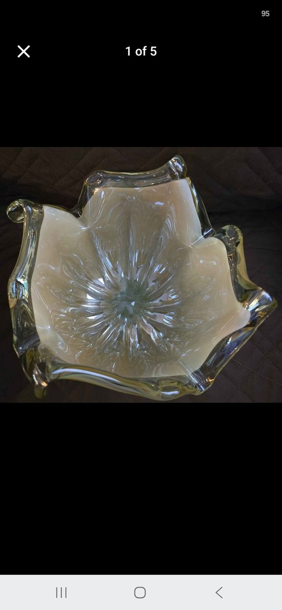 Murano Crystal Ary Glass, Champagne Tan Bowl, Hand Made, Italy Flower Shape