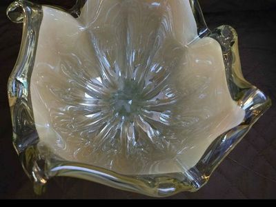 Murano Crystal Ary Glass, Champagne Tan Bowl, Hand Made, Italy Flower Shape