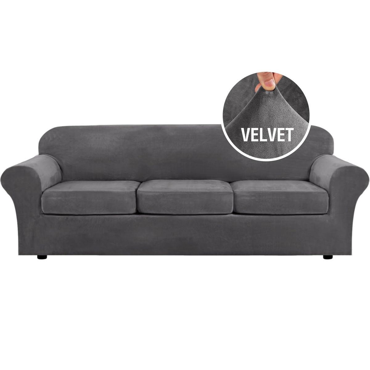 New! VERSAILTEX Velvet 4 Piece High Stretch Sofa Slipcover Cover Furniture Protector Form Fit Luxury Thick Velvet Extra Large 