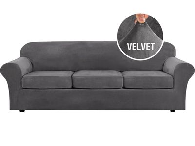 New! VERSAILTEX Velvet 4 Piece High Stretch Sofa Slipcover Cover Furniture Protector Form Fit Luxury Thick Velvet Extra Large