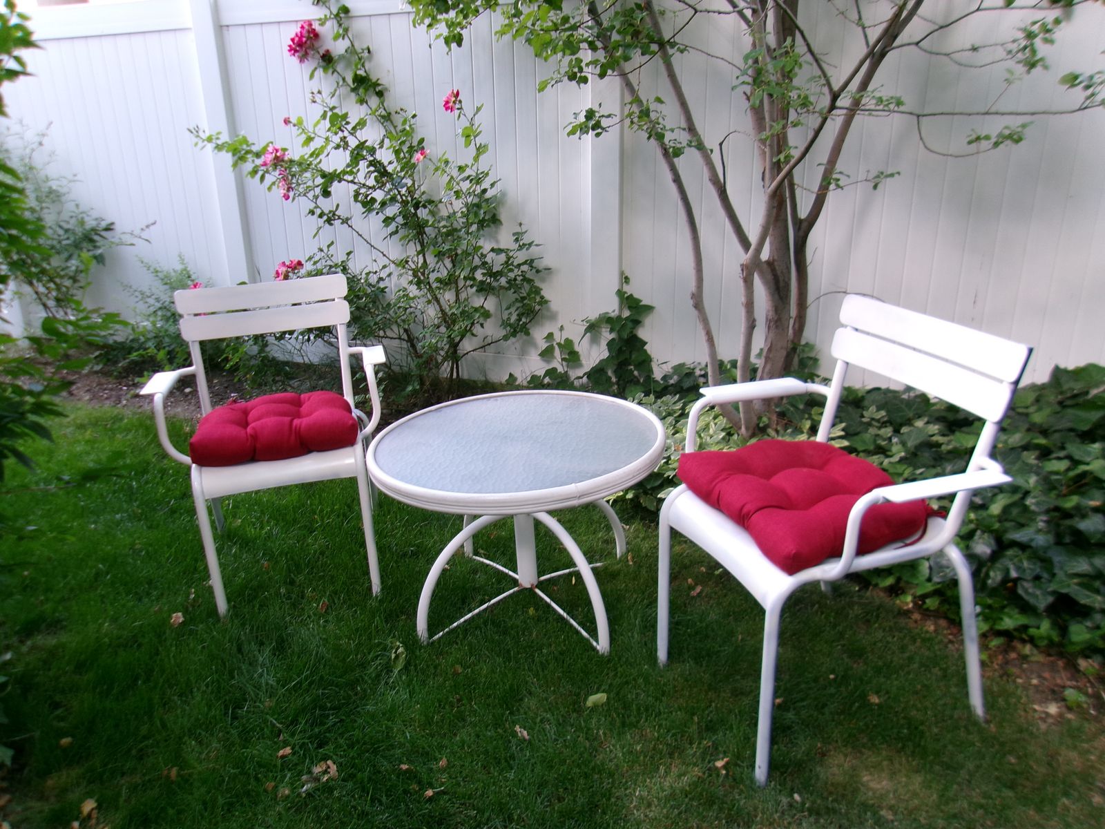 Cute Bright White Patio Bistro Set with Cushions