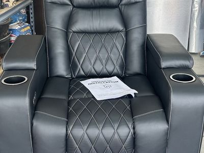 Black Faux Leather Home Theater Recliner Chair with Cup Holders and LED Base Lighting