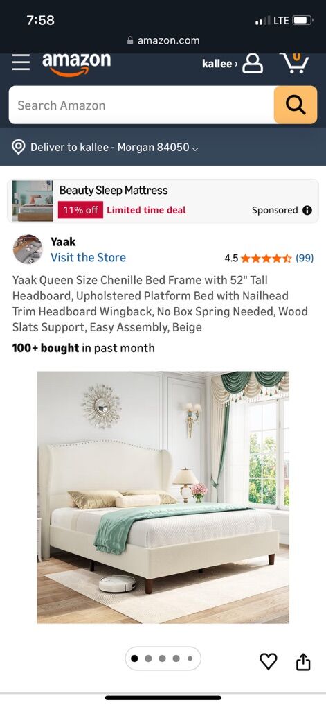 Queen Size Chenille Bed Frame with 52 Headboard