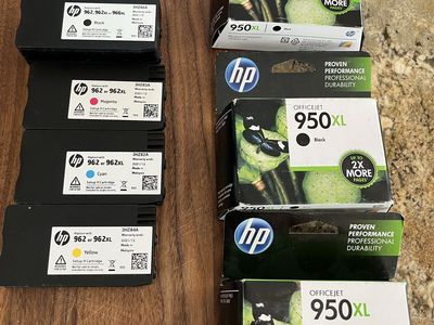 New HP OfficeJet printer ink Cartridges 950 XL and 962 combo pack half price.