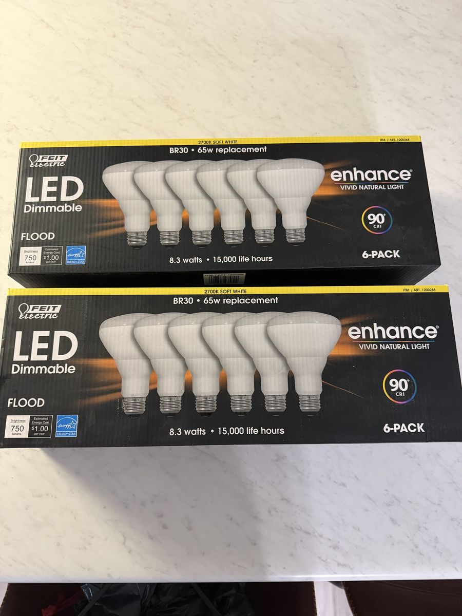 2 NEW Feit Electric Dimmable LED Flood Light Bulbs BR30 65W Equivalent 2700K Soft White (12-Pack)