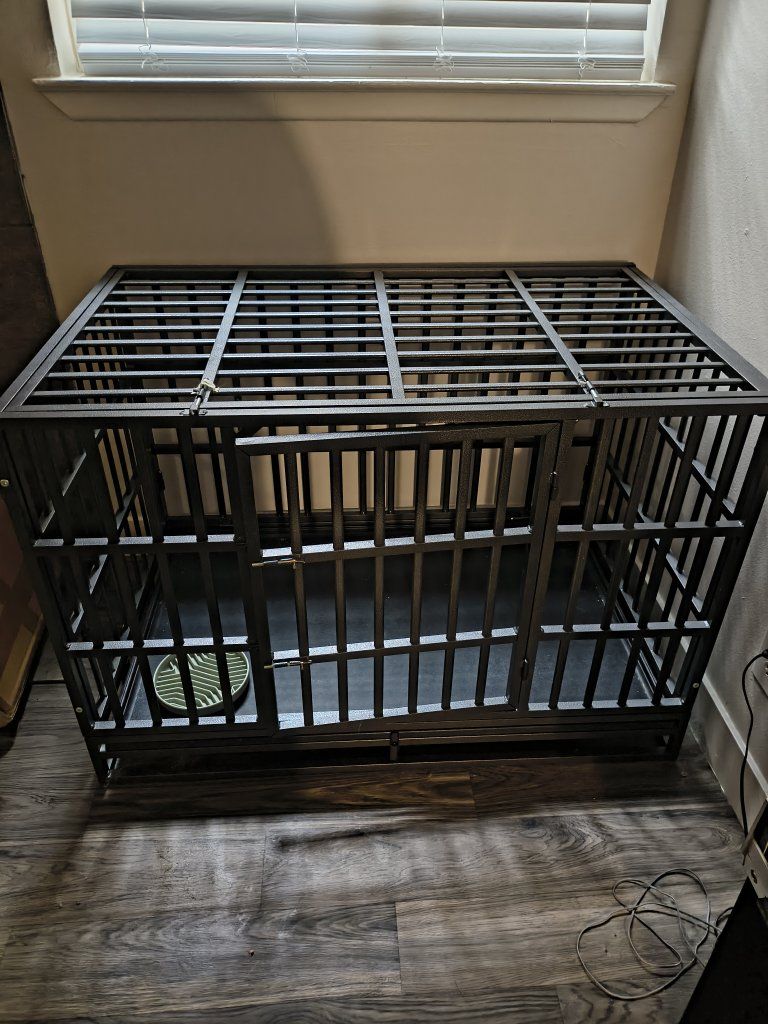Heavy Duty Dog Crate Large Steel Pet Kennel Cage w/ Double Doors & Lock