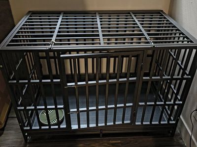 Heavy Duty Dog Crate Large Steel Pet Kennel Cage w/ Double Doors & Lock