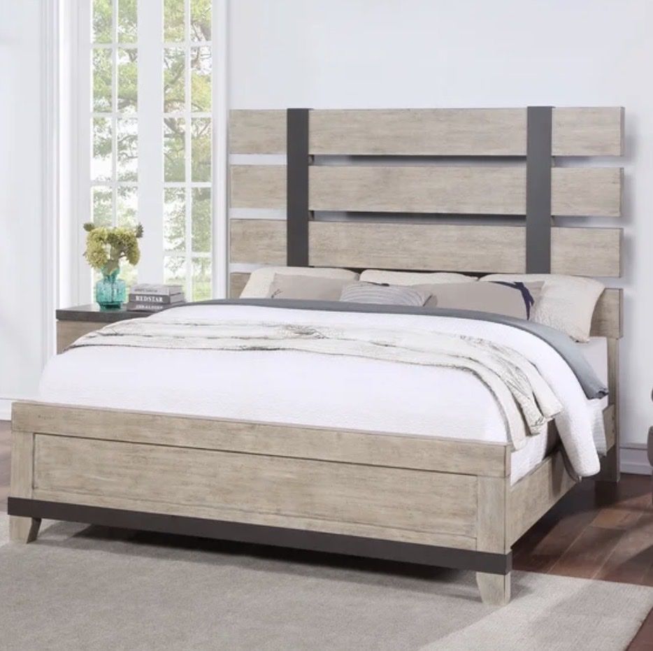 Weathered oak finish King size bed frame