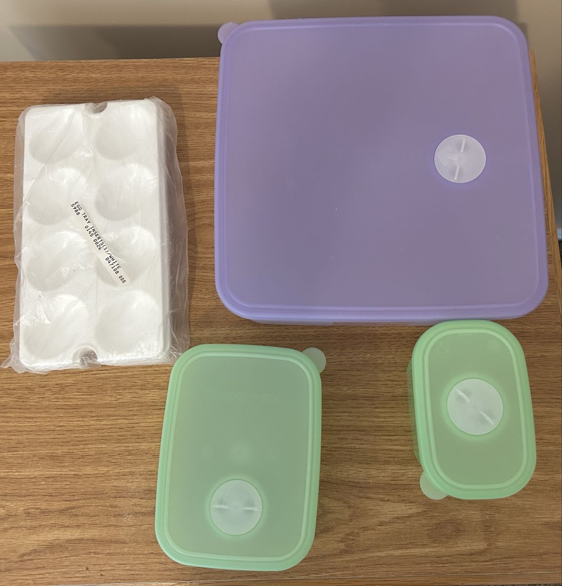 Tupperware SmartVent Food Storage Containers - 3-Piece Set with Clear Base, Purple & Green Lids, 3 Egg Trays