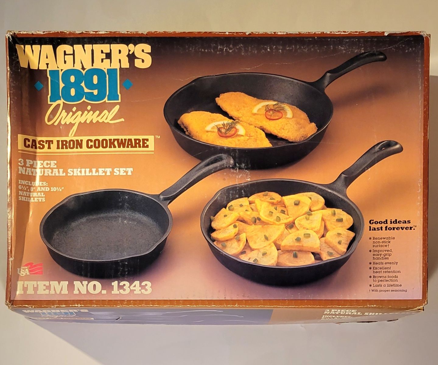 Vintage Wagner's 1891 Original Cast Iron 3 Piece Skillet Set