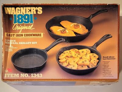 Vintage Wagner's 1891 Original Cast Iron 3 Piece Skillet Set
