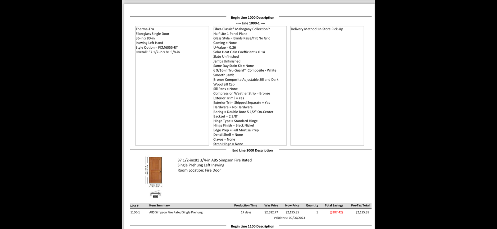 Mahogany fire door left swing