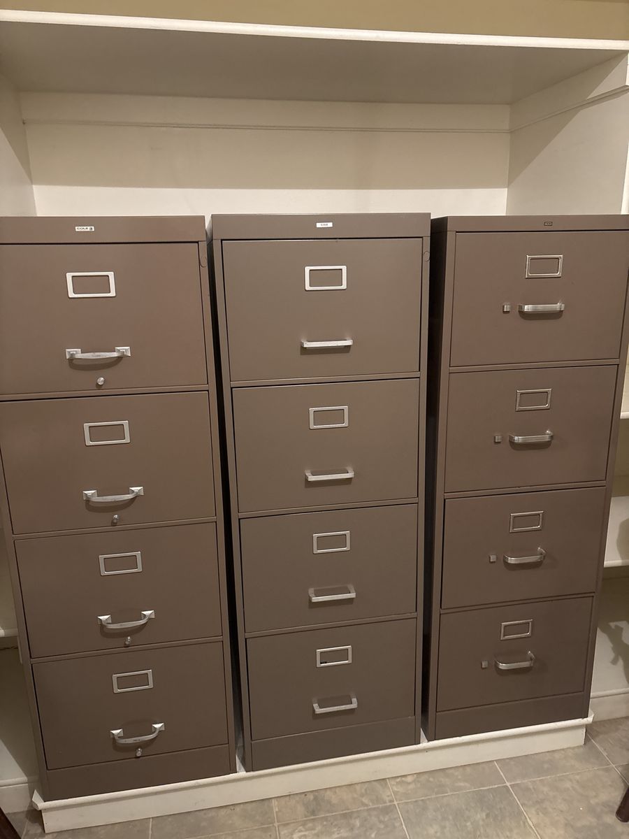 Heavy-Duty Metal 4-Drawer Filing Cabinets - Set of 3, Commercial Grade, Brown/Gray Finish