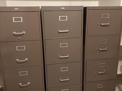 Heavy-Duty Metal 4-Drawer Filing Cabinets - Set of 3, Commercial Grade, Brown/Gray Finish