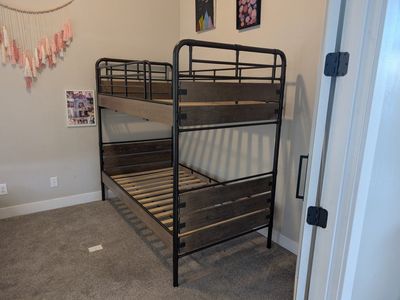 Industrial Style Twin Over Twin Bunk Bed - Wood and Metal Frame, Great Condition